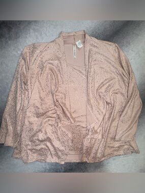 (A6) Forgotten Grace Blush Pink & Gold Metallic Layered Lace Cardigan Set L